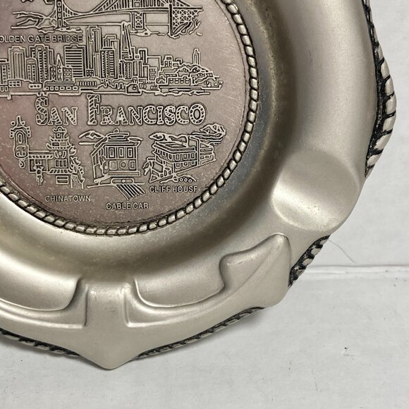 Vtg San Francisco Souvenir Ashtray Metal Golden Gate Chinatown Cable Cars Cliff - Picture 6 of 13